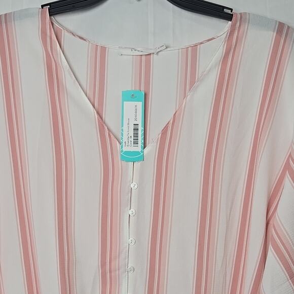 LUSH Krisantha Tie-Front Button Batwing Blouse Coral White Stripe Plus 3X New - Picture 2 of 6